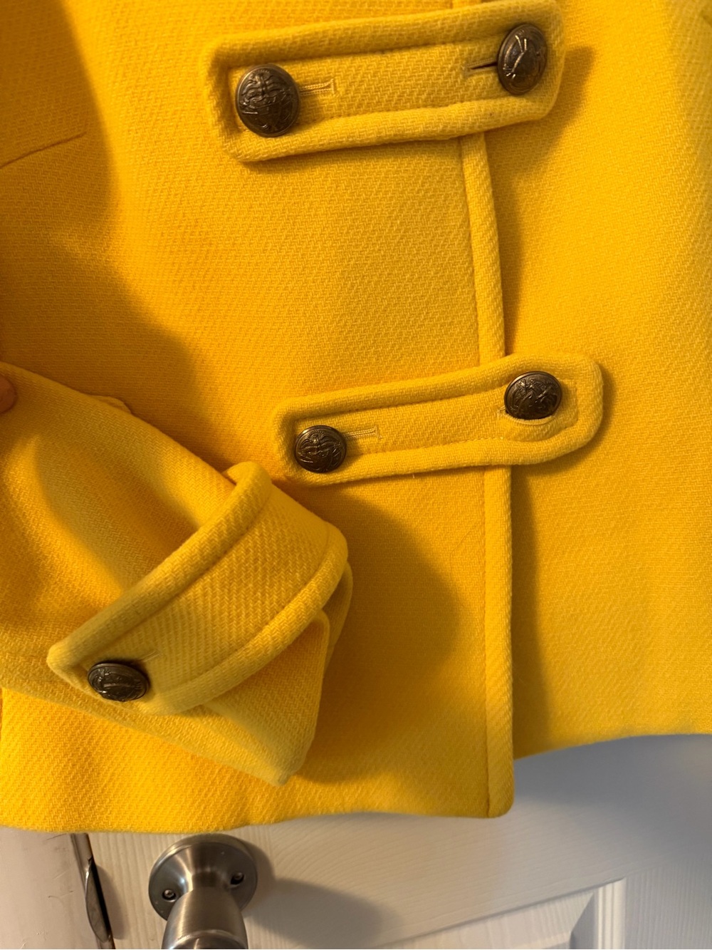 J Crew Bright Yellow Pea Coat, Wool Size 6 - Picture 4 of 9